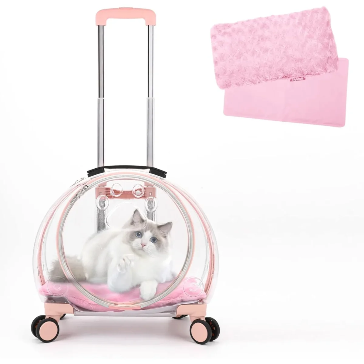 Hard, Transparent and Fully Breathable Cat Carrier with Eheels.