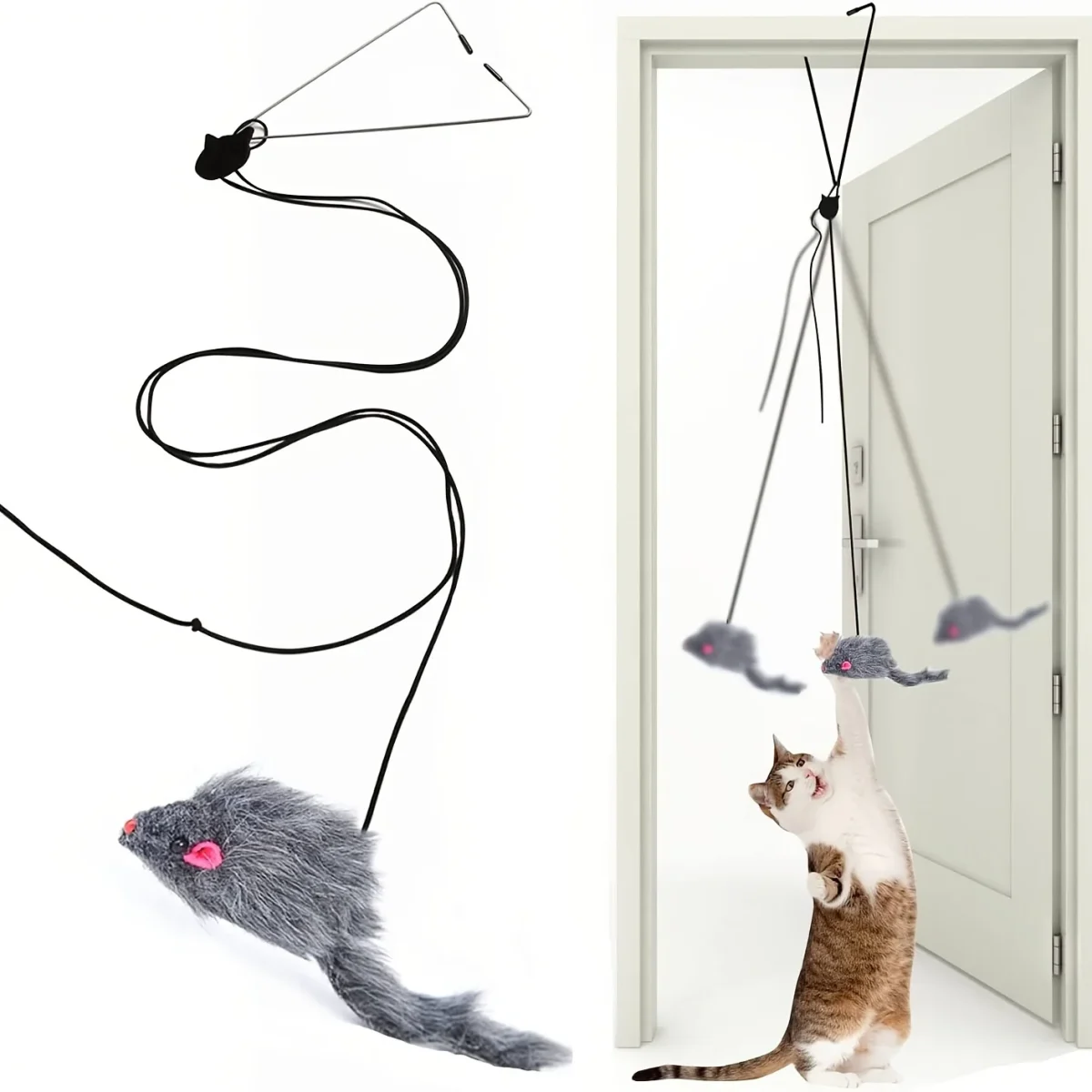 Interactive Cat Toy Hanging on the Door with Black Mouse Teaser